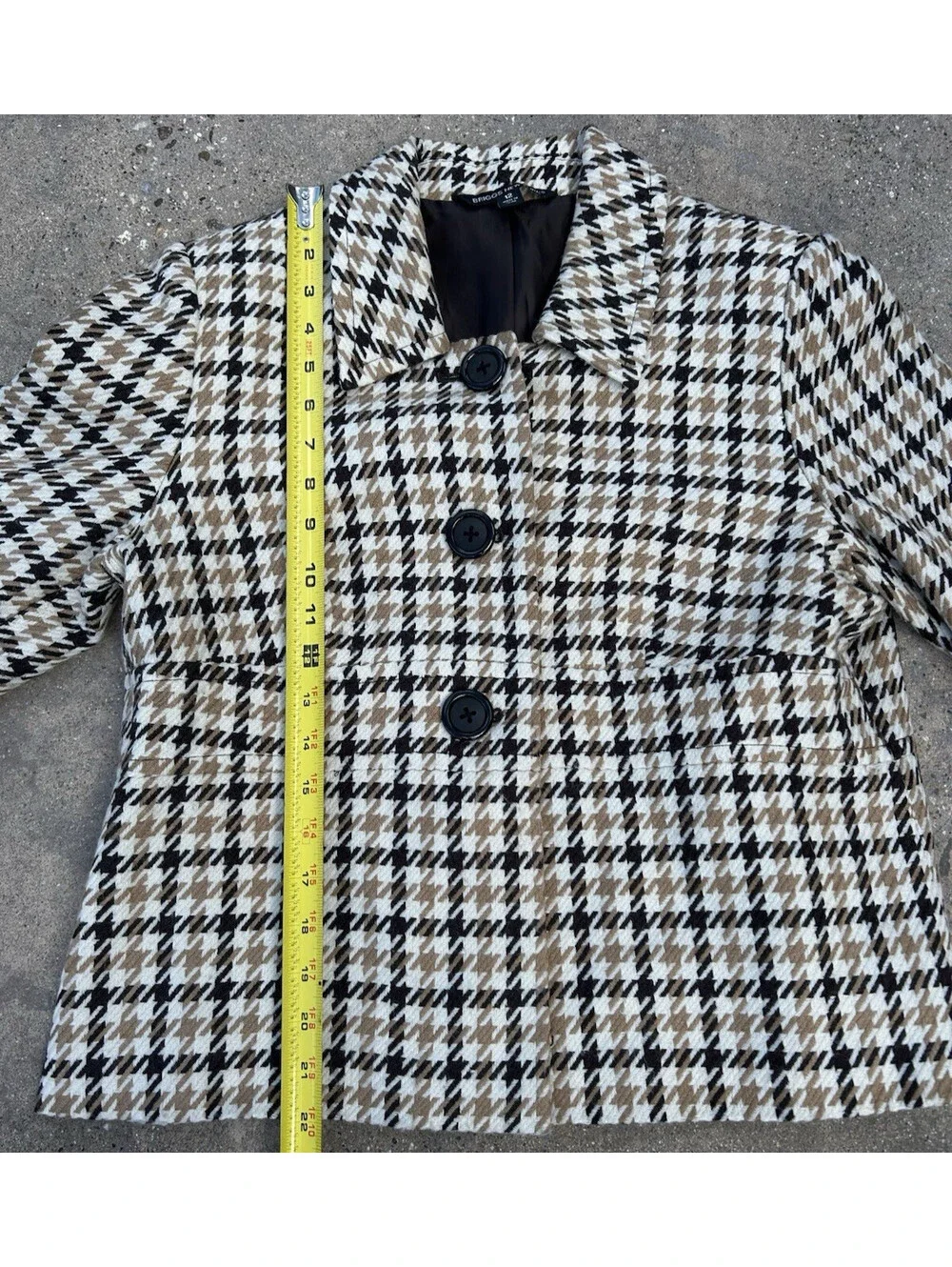 Briggs New York Wool Houndstooth Three Button Blazer Jacket Womens 12